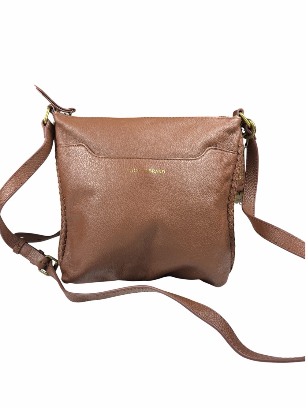 Lucky Brand Pebbled Brown Leather Hobo Bag Crossbody Boho Purse Gold Lucky Charm
